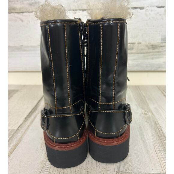 Coach Women’s 7.5 Black Leather Moto Hiker Shearling Platform Ankle Boots NEW - Picture 6 of 10